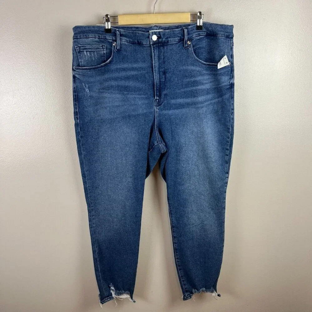 Good American Good Legs Crop Chewed Hem Size 24 High Rise Stretch Skinny Blue